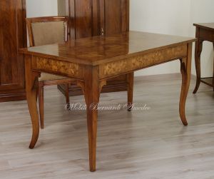 Classic style solid wood desk with inlaid top and 3 drawers